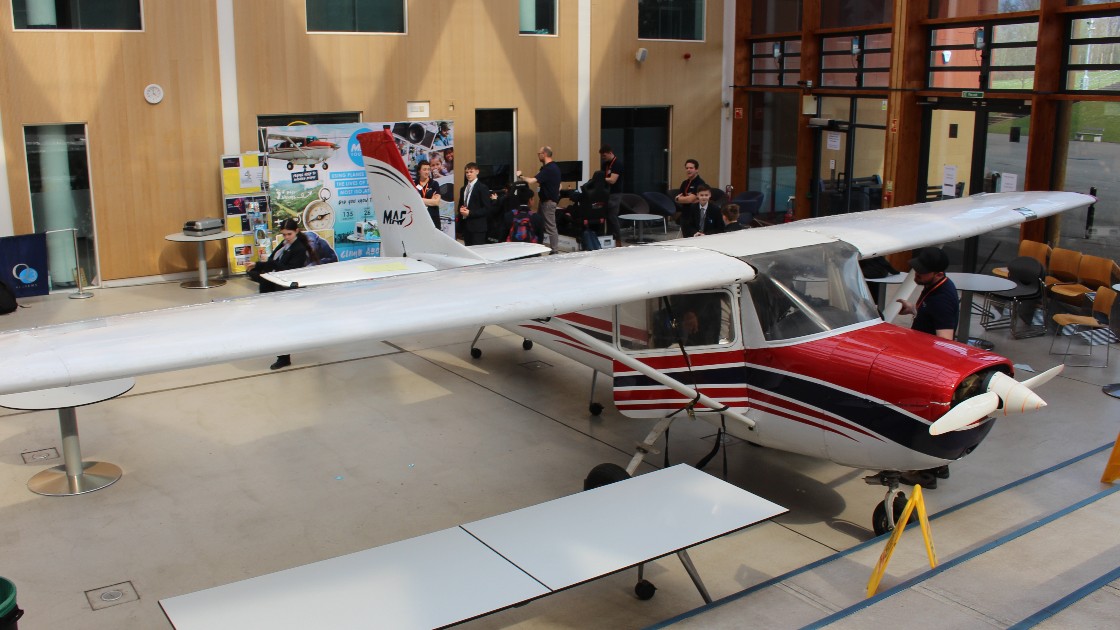 Students having the opportunity to look at flight activities