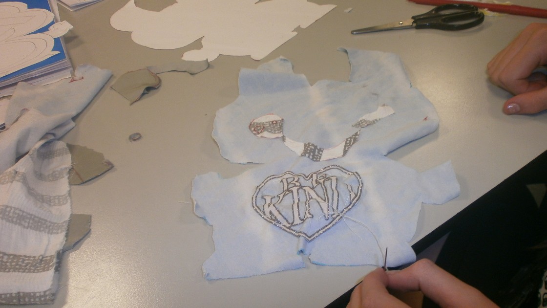 A students work that is ready to be sewn together.