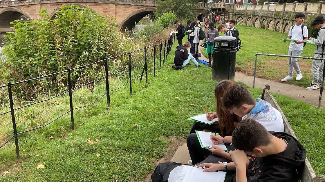 A group students completing field sketches