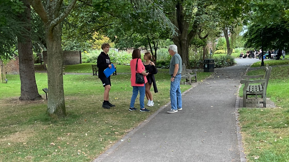 Students talking to the public