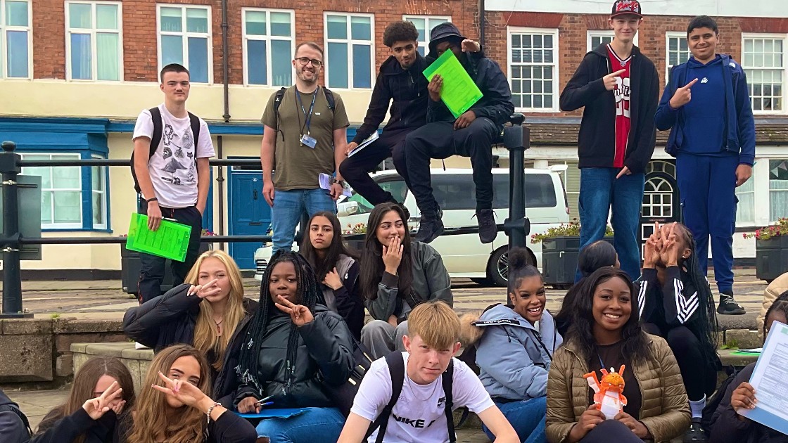 Students having a quick break for a group photo