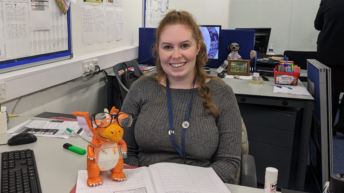 Zog and Miss Morgan get started on her marking!