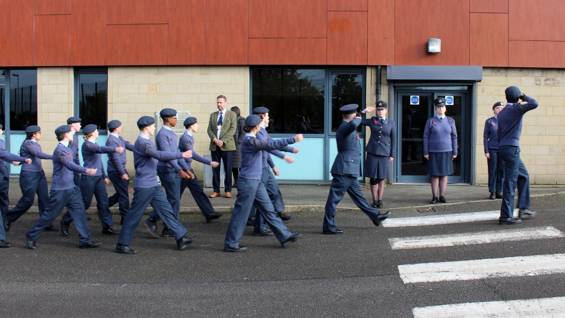 Cadets and staff march past