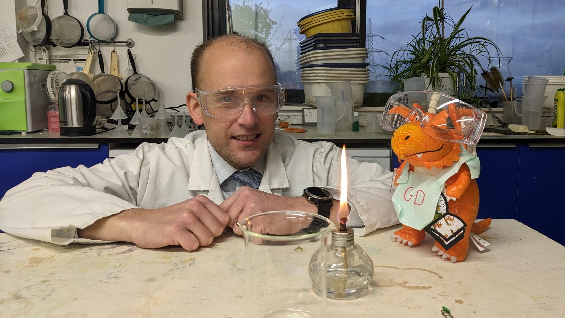 Zog and Mr Burlace perform some experiments.