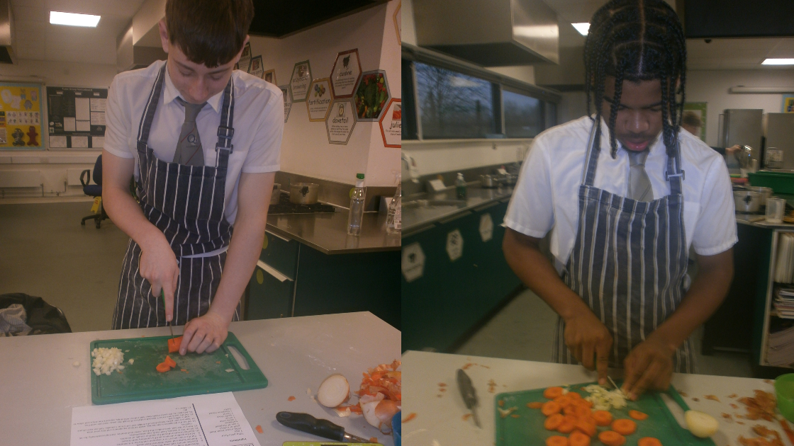 Students preparing the vegetables for their Bolognese