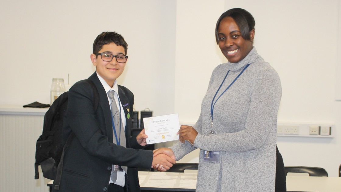 Miss Anderson with an award winner from Year 10