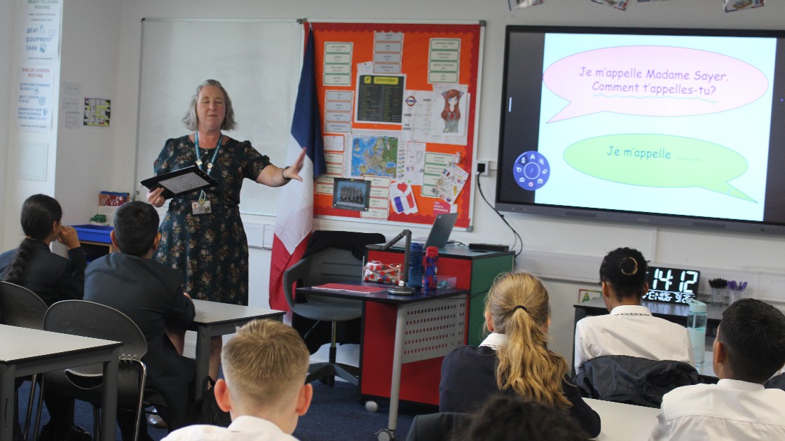 Teacher conducting a French lesson with Year 7 students