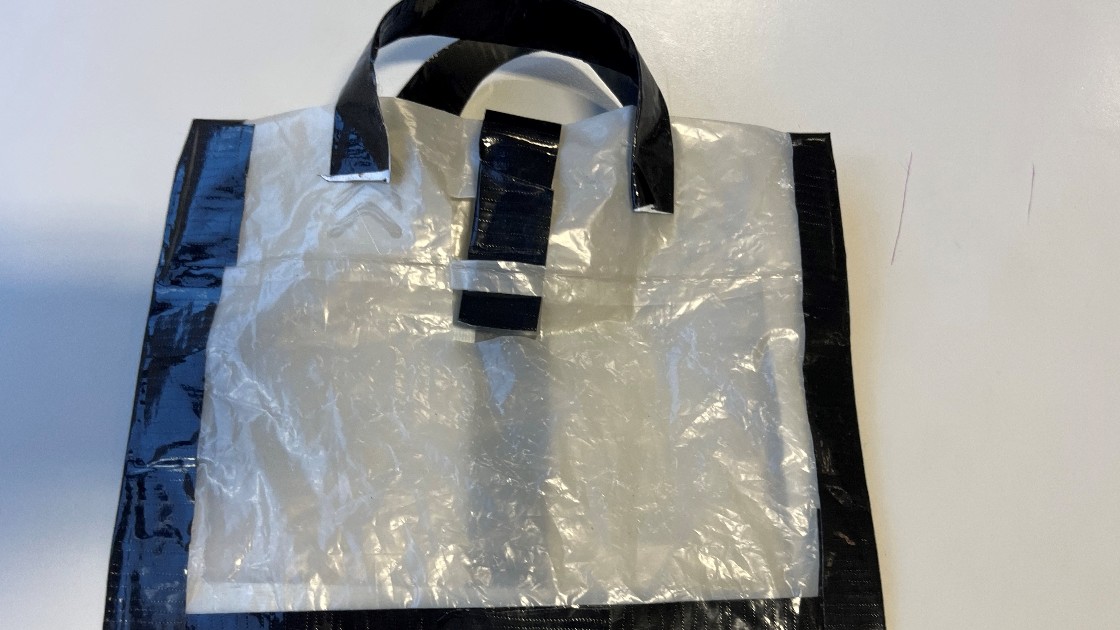 Homemade bag made from recycled plastic materials